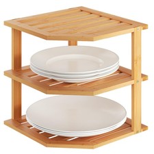 VERTORGAN 3 Tier Bamboo Corner Shelf,Dish Drying Rack,Plate Organizer,Kitchen...