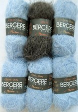 6 x 50g Balls Bergere De France Plume Chunky Brushed Wool Blend Sky Blue & Grey