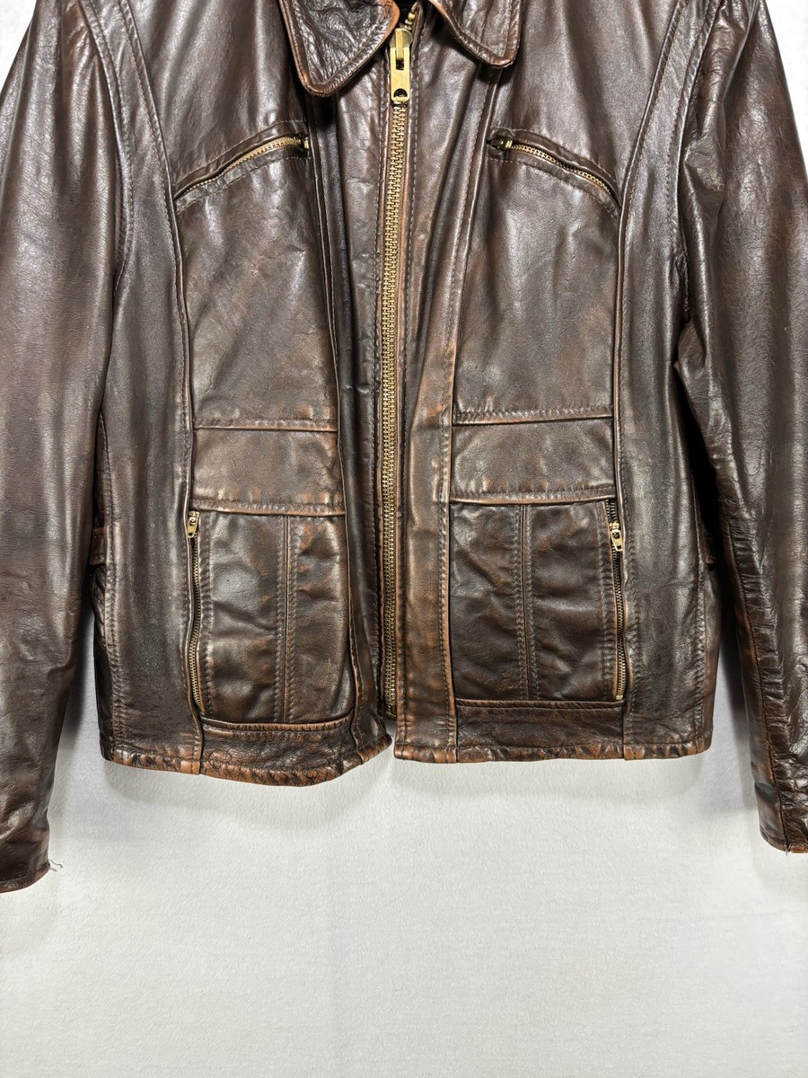 Vintage 1970s Motorcycle Jacket Brown LESCO Leathers Talon Zipper