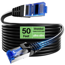 Cat6A Shielded Ethernet Cable 50ft 10Gbps Slim F/UTP 28AWG Network LAN Wire