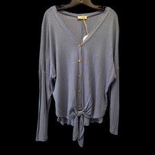Hummingbird NWT Sz Medium Waffle Knit Tie Front Buttons Oversized Made In USA