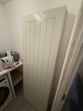 3 Brand New White primed  Doors. Modern Farmhouse Style, grooved Panels