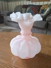 Pink Melon Glass Vase  Ruffled Top 8" Tall