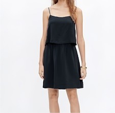 Madewell Size 6 Black Sleeveless 100 Silk Spaghetti Strap Overlay Cami Dress