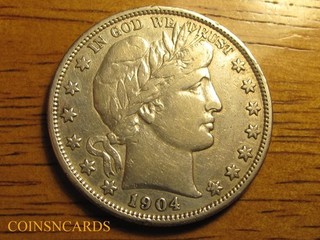 1904 S 50C Barber Silver Half Dollar Lightly Toned Extra Fine XF Key Scarce!