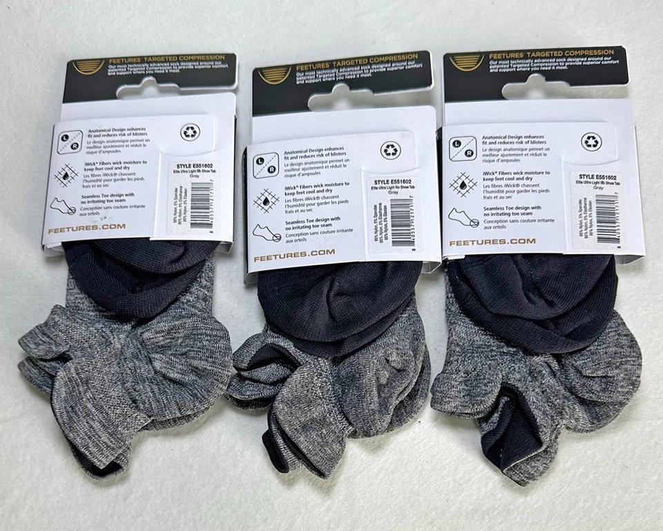 Paquete de 3 calcetines deportivos grises para hombre Elite ultra ligeros sin mostrar talla M Foto 2 de 3