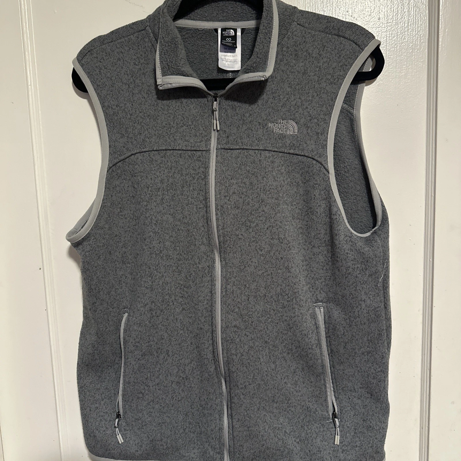 The North Face Fleece Vest Mens Medium Full Zip Gray Outdoors circular design
