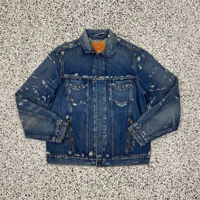 Sample Tag Levis Denim Stock Trucker Jacket Size Medium Distressed