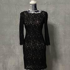 Adrianna Papell Black Lace 3/4 Sleeve Sheath Dress Womens 4 Whimsigoth Romantic