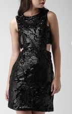 NWT Forever 21 Contemporary Dress Black Velvet Sequins Size S Mini Cut Out