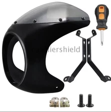 7" Gloss Black Front Headlight Handlebar Cafe Racer Fairing Windshield Universal