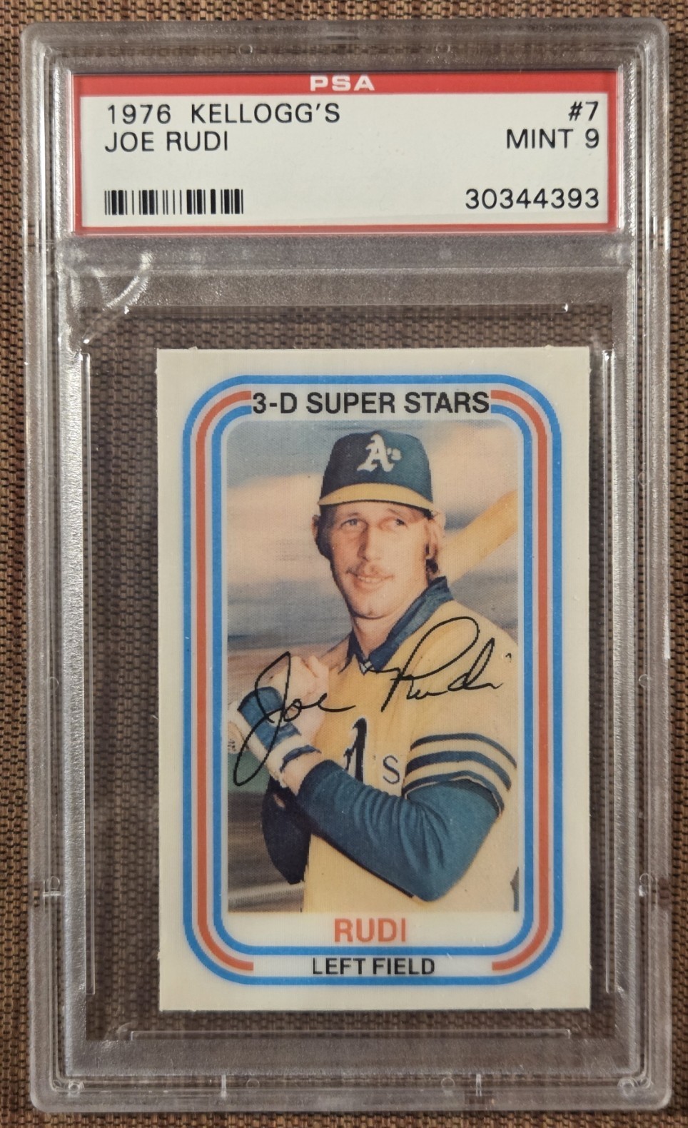 1976 Kellogg's #7 Joe Rude Oakland A's Vintage Original Baseball Card PSA 9 Mint