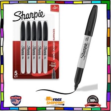 Sharpie Permanent Markers Fine Tip Black 5 Count Quick Drying Fade Resistant
