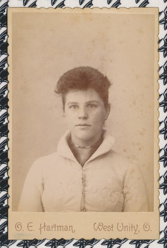 Carta armadio antica foto d'identità donna adolescente coslet Kissell Bangs West Unity Ohio - Foto 3 di 5