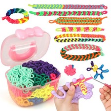 DIY Bracelet Making Kit - 1200 Colorful Elastic Cloth Bands for Girls Boys Gift