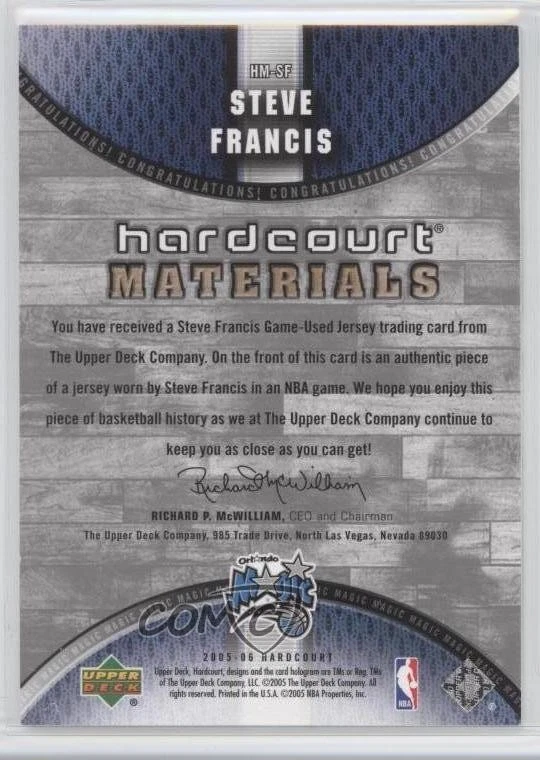 2005-06 Upper Deck Hardcourt Hardwood Materials Steve Francis #HM-SF - Image 2 of 2