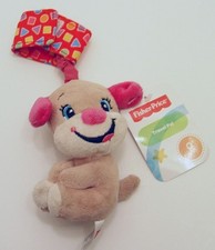 Fisher Price Travel Pal Plush Pink and Brown Dog Plush Rattle