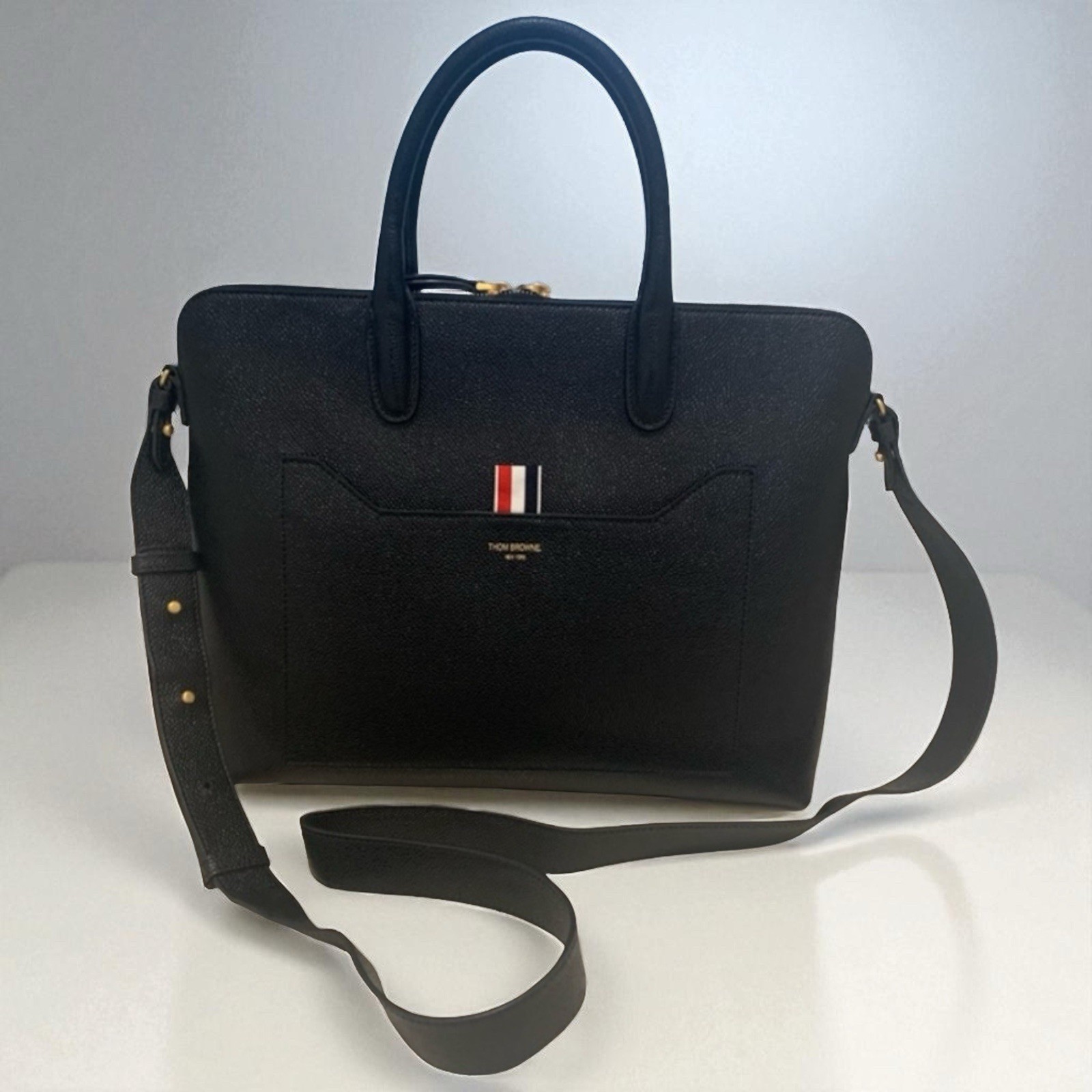 Authentic THOM BROWNE Black Pebble Grain Briefcas… - image 4