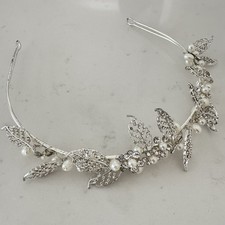 Elf Fairy Tiara Festival Medieval Renaissance Rhinestone Leaf Crown Silver Tone