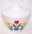VTG Tulip Anchor Hocking Fire King Oven Ware Milk Glass Grease Drip Jar Lid USA