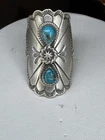 Vintage Sterling Silver RB Running Bear Large Turquoise Ring Native Sz 8 -17gms