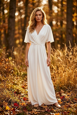 #ad KOH KOH White Solid V Neck Short Sleeve Long Maxi Dress Size 1 $100.00