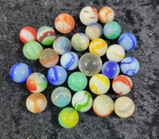 30 VTG Marbles 8-Glow Swirls White Orange Brown Blue Green Yellow