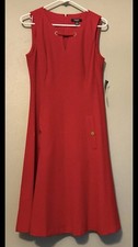NWT CHAPS Midi Dress Womens Red Zip up Sleeveless Princess Cut Chic Classic 10