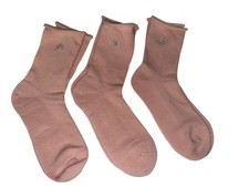 ALO Yoga Socks Women's Crew Roll Top Pink Logo Medium 3 Pair Athleisure NEW