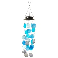 G128 Solar Wind Chime Sea Shell with Lights, Coastal Ocean Theme Windchimes