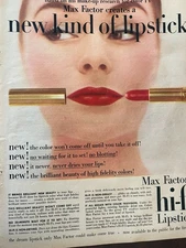 Max Factor Cosmetics, Hi Fi Lipstick, Full Page Vintage Print Ad, aa