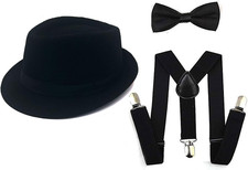 1920s mens Accessories Fedora Gangster Hat Costume Accessory Y-Back Suspenders 