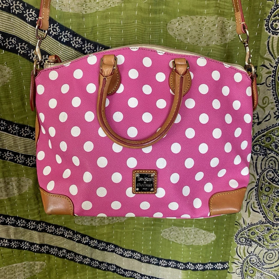 Dooney & Bourke Pink/ White Polka Dot Geena Satchel Purse - Image 3 of 4