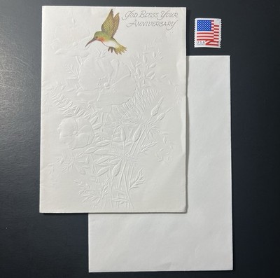 Vintage Religious Anniversary Greeting Card w/Hummingbird Embossed w/Env/Stamp