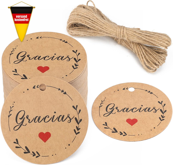G2Plus 5CM GeschenkanhäNger Gracias Etiketten AnhäNger Tags 100Stk Mit 20M Jute-image