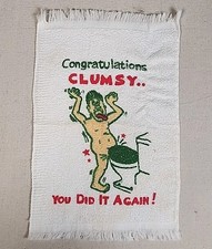 Vintage Bowlers Clumsy Crude Joke Towel Humor Kitchen Tea Bar Made In USA Read