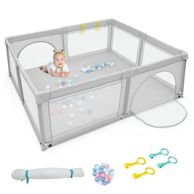 Extra Large Baby Playpen Safety Baby Play Yard w/50 Ocean Balls & 4 Handles