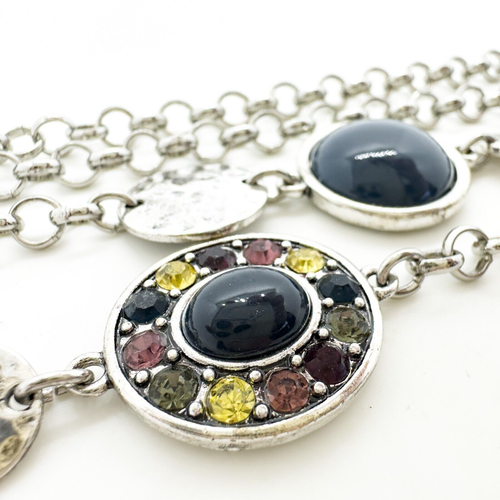 Chico's Station Necklace Silver Tone Purple Black Crystal Accents Signed - Picture 3 of 12