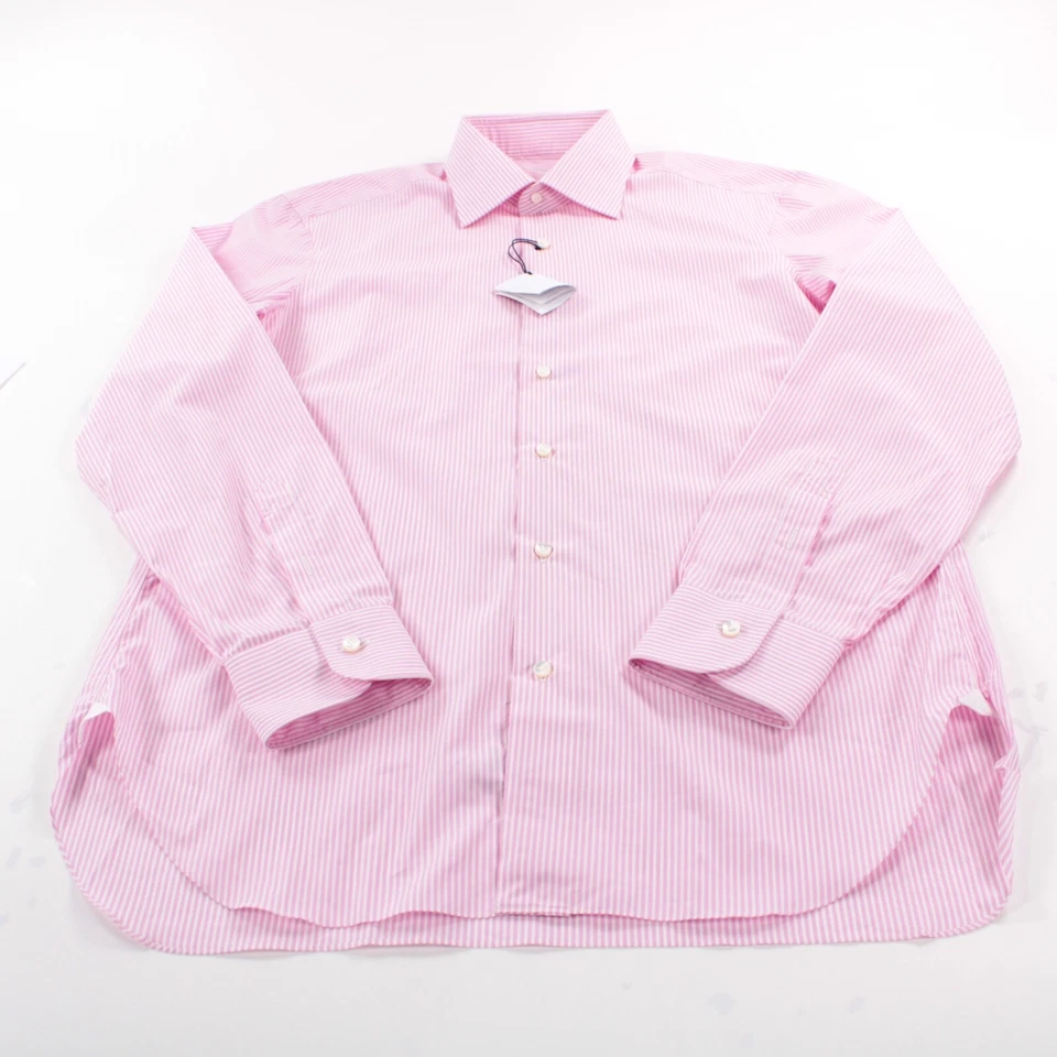 Camisa de vestir Barba nueva con etiquetas talla 15,75 40 en rosa con rayas blancas 100 % algodón Foto 3 de 4