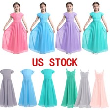 Girls Chiffon Dress Flutter Short Sleeves Maxi Dress Wedding Bridesmaid Dress