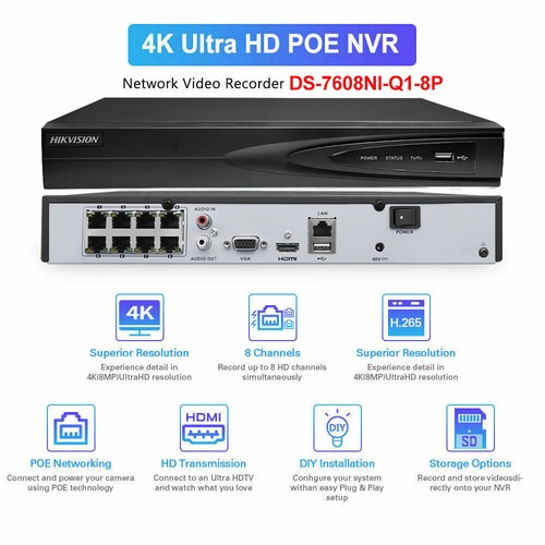 Hikvision 8MP 4K 8ch 8 PoE smart Network Video Recorder DS-7608NI-Q1/8P 1 SATA - Picture 2 of 19