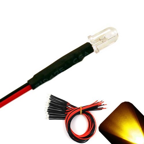 50 LED Pre-cablati 5mm 12v Oro/Giallo &ndash; Lighthouse LEDs &ndash; Per Progetti RC, Auto, Moto, 11v-15v