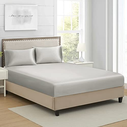 Twin Extra Long Silk Satin Fitted Sheet, Soft Deep Pocket Single Bottom