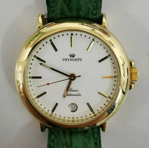 Raro Orologio PRYNGEPS CLASSIC AUTOMATIC Placcato Oro Gold DATA NUOVO SWISS  MADE | eBay