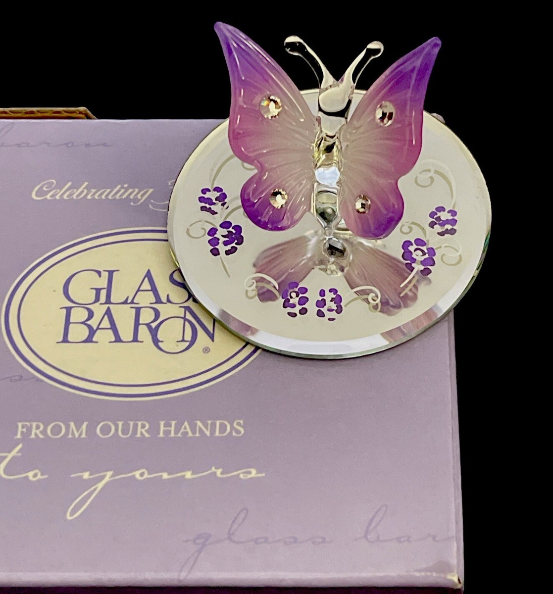 Glass Baron Butterfly Lavender Figurine w/ Swarovski Crystals