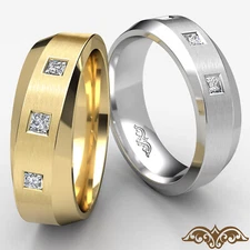 Princess Diamond Diagonal Matte Finish Men's Half Wedding Band Gold 0.25Ctw.