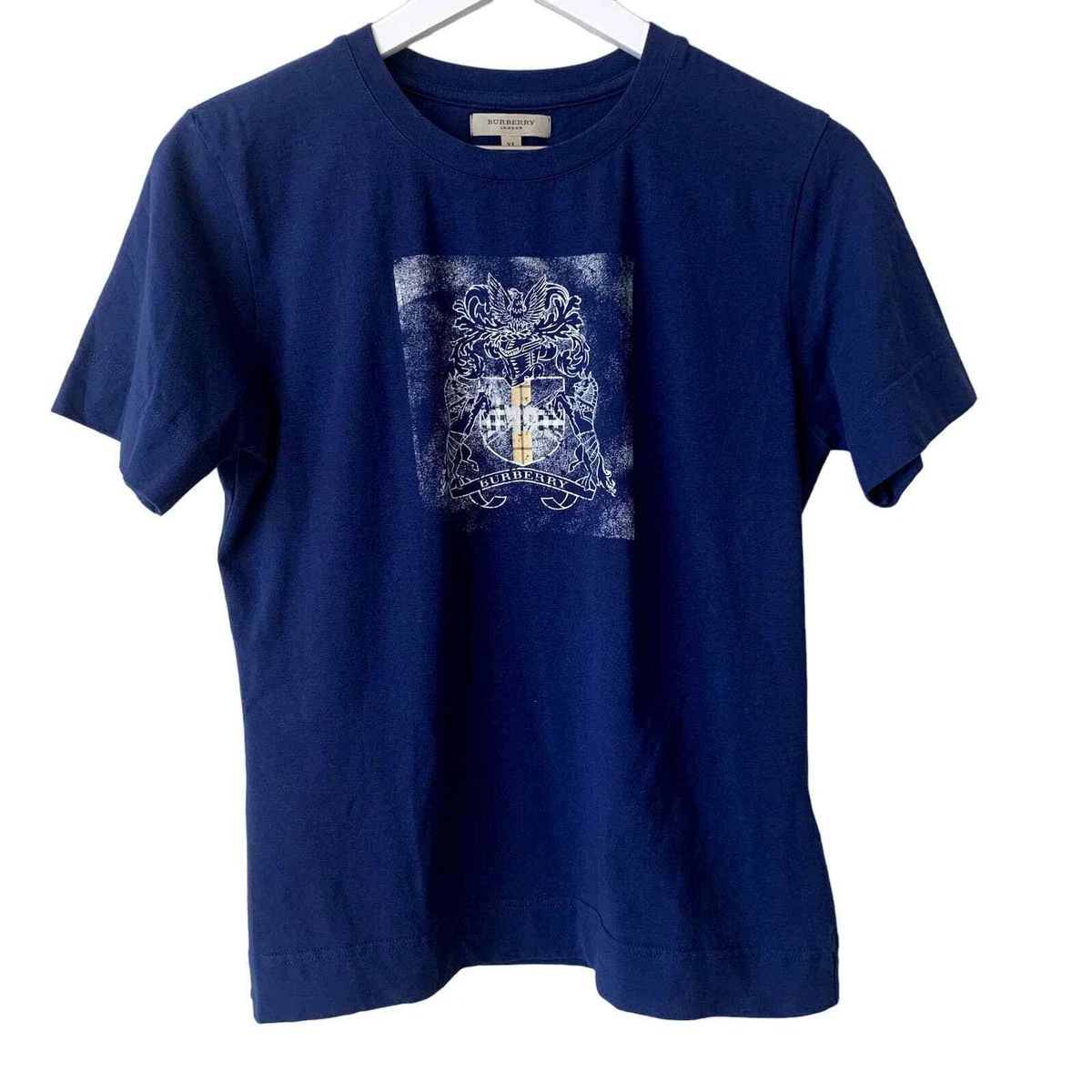 Vintage Y2K Burberry London T-Shirt Size XL Blue Metallic Foil