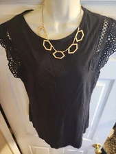 Ann Taylor LOFT Womens Lace Sleeve T Shirt Size Medium Cotton 