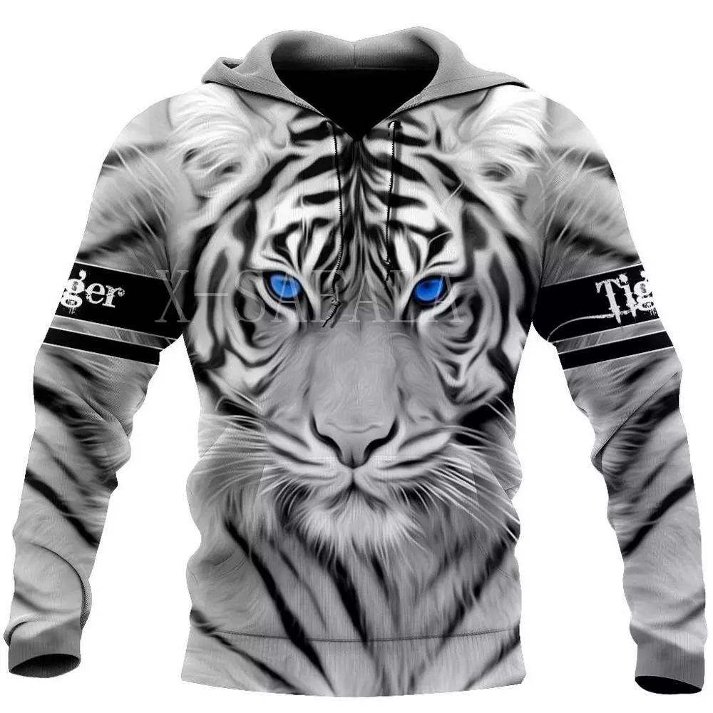 Chaqueta Con Capucha Estampado De Tigre Blanco 3D Para Hombre