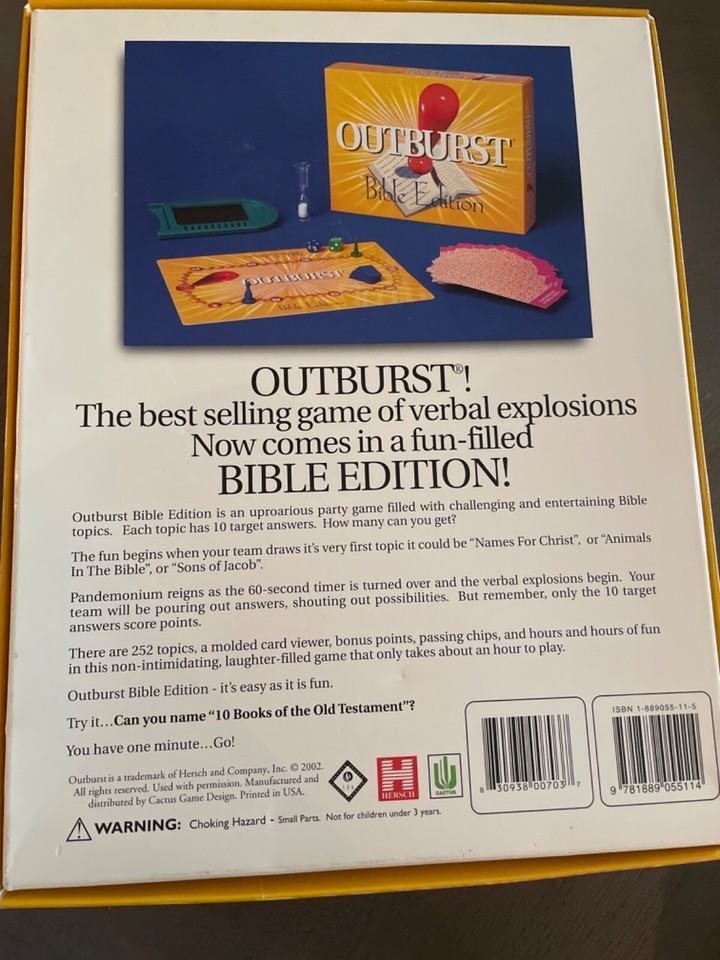 Outburst Bible Edition Religious Board Game 2+ Players Ages 8+ 2002 NEW